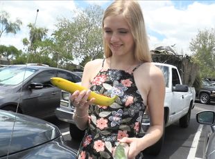 Pushing the banana into pussy is what all teen babes like to do